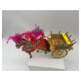Set of 2 Decorated Sicilian Carretto Horse Cart Figurines