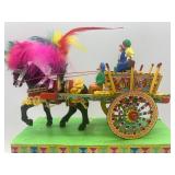 Vintage Sicilian Horse-Drawn Carriage Souvenir with Colorful Feathers