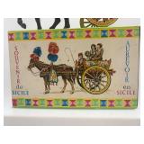 Vintage Sicilian Horse-Drawn Carriage Souvenir with Colorful Feathers
