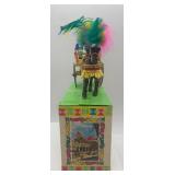 Vintage Sicilian Horse-Drawn Carriage Souvenir with Colorful Feathers