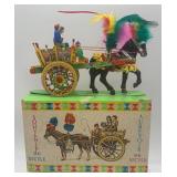 Vintage Sicilian Horse-Drawn Carriage Souvenir with Colorful Feathers