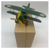 Set of 2 Vintage Tin Toy Models: Curtiss Biplane & Motorcycle Rider