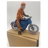 Set of 2 Vintage Tin Toy Models: Curtiss Biplane & Motorcycle Rider