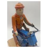 Set of 2 Vintage Tin Toy Models: Curtiss Biplane & Motorcycle Rider