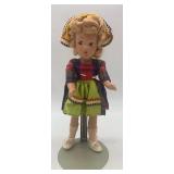 Vintage Doll in Plaid Dress with Headscarf