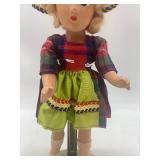 Vintage Doll in Plaid Dress with Headscarf