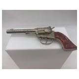 Gene Autry Cowboy Boots Sign with Vintage Davy Crockett Glass, Hopalong Cassidy Mug, and Toy Gun