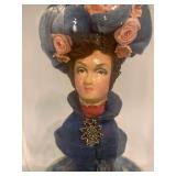 Antique Lady Bust Doll in Glass Dome with Floral Hat