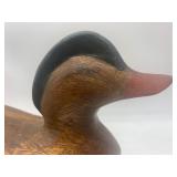 Pair of Handcarved Wooden Duck Figurines with Colorful Details