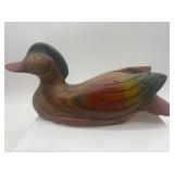 Pair of Handcarved Wooden Duck Figurines with Colorful Details