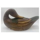 Pair of Handcarved Wooden Duck Figurines with Colorful Details
