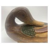 Pair of Handcarved Wooden Duck Figurines with Colorful Details