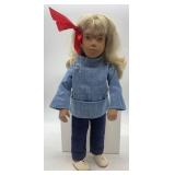 Vintage Blonde Sasha Doll with Denim Outfit and Red Ribbon