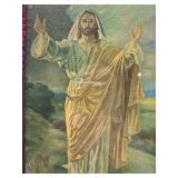 Vintage Jesus Print with Wooden Frame and Colorful Rosary