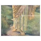 Vintage Jesus Print with Wooden Frame and Colorful Rosary