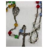 Vintage Jesus Print with Wooden Frame and Colorful Rosary