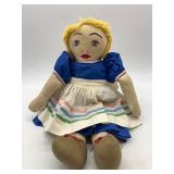 Set of 2 Vintage Handmade Cloth Dolls with Embroidered Features