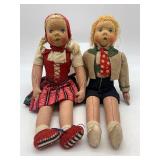 Pair of Vintage Polish Cloth Dolls in Traditional Attire