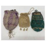 Set of 3 Vintage Beaded and Crochet Drawstring Purses