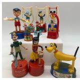 Collection of Vintage Disney Push Button Puppet Figurines