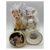 Disney Bambi and Thumper Plush Toys with Collectible Tin and Bowl Set