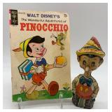 Vintage Disney Pinocchio Comic Book and 1939 Wind-Up Pinocchio Toy
