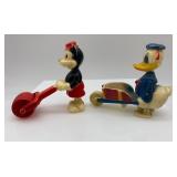 Vintage Disney Valentine and Plastic Toy Set featuring Mickey, Minnie, and Donald Duck