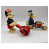 Vintage Disney Valentine and Plastic Toy Set featuring Mickey, Minnie, and Donald Duck