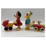 Vintage Disney Valentine and Plastic Toy Set featuring Mickey, Minnie, and Donald Duck