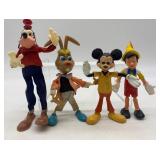Vintage Set of 4 Disney Character Figures - Mickey, Goofy, Roger Rabbit, Pinocchio