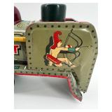 Vintage Tin Litho Toy Train with Archer and Horse Graphics