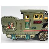 Vintage Tin Litho Toy Train with Archer and Horse Graphics