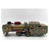 Vintage Tin Litho Toy Train with Archer and Horse Graphics