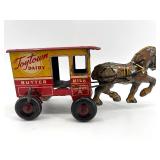 Vintage Toytown Dairy Tin Toy Horse and Wagon