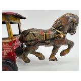 Vintage Toytown Dairy Tin Toy Horse and Wagon