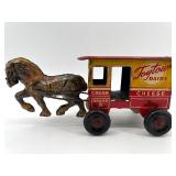 Vintage Toytown Dairy Tin Toy Horse and Wagon