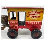 Vintage Toytown Dairy Tin Toy Horse and Wagon