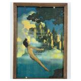 Dinky Bird by Maxfield Parrish Vintage Print in Wooden Frame