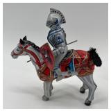Vintage Mikuni Tinplate Toy Knight and Three Horses Set