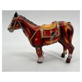 Vintage Mikuni Tinplate Toy Knight and Three Horses Set