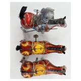 Vintage Mikuni Tinplate Toy Knight and Three Horses Set
