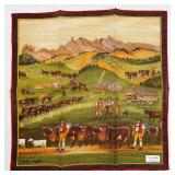 Vintage Swiss-Made Fisch Stoffels Handkerchief with Country Scene