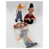 Set of 3 Vintage Clown Dolls Including Artisan and Bendy Clowns