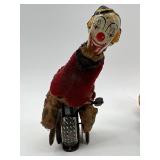 Set of 3 Vintage Wind-Up Clown Toys for Parts or Repair