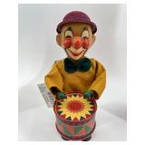 Set of 2 Vintage Mechanical Toys: Drumming Clown & Musical Monkey
