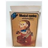 Set of 2 Vintage Mechanical Toys: Drumming Clown & Musical Monkey