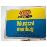 Set of 2 Vintage Mechanical Toys: Drumming Clown & Musical Monkey