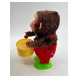 Set of 2 Vintage Mechanical Toys: Drumming Clown & Musical Monkey