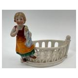Collection of Antique German Porcelain Figurines, Mirror and Artisan Gift Box with Trinkets
