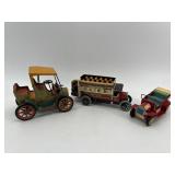 Set of 3 Vintage Tin Wind-Up Cars and Bus